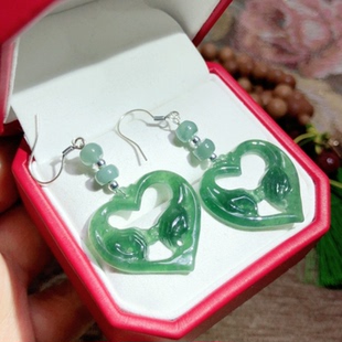 工厂价 25mm天然a货翡翠蓝水耳坠耳环包爱心牵手耳坠
