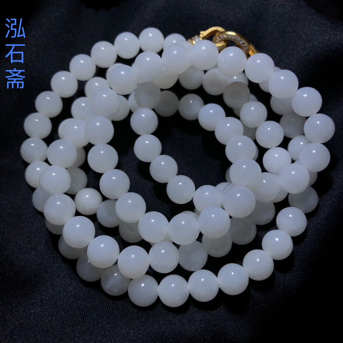 15A244 天然和田玉老料羊脂白玉佛珠串约8mm毛衣锁骨项链女s925银