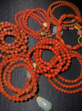 2A35 天然南红玛瑙多圈手链串柿子红樱桃红冰红飘花一物一图清货