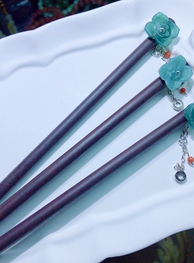 AA0688 天然A货翡翠四瓣花11-14mm发簪发饰头饰流苏发簪配饰汉服