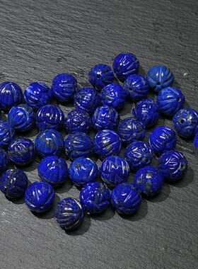 JJ0607 天然青金石莲花珠散珠配件帝王青老料配饰8mm手链佛串隔珠