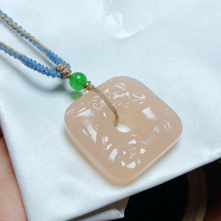 天然阿富汗玉公主平安扣吊坠藕粉