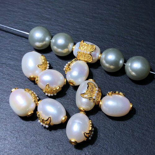 RR0187 天然珍珠配件古法铜镀金仿s925银蝴蝶diy手链路路通散珠