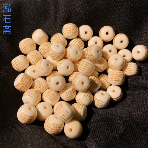 GG0814 天然猛犸描金五条经老型珠通孔配件8/7mmdiy文玩顶珠配饰