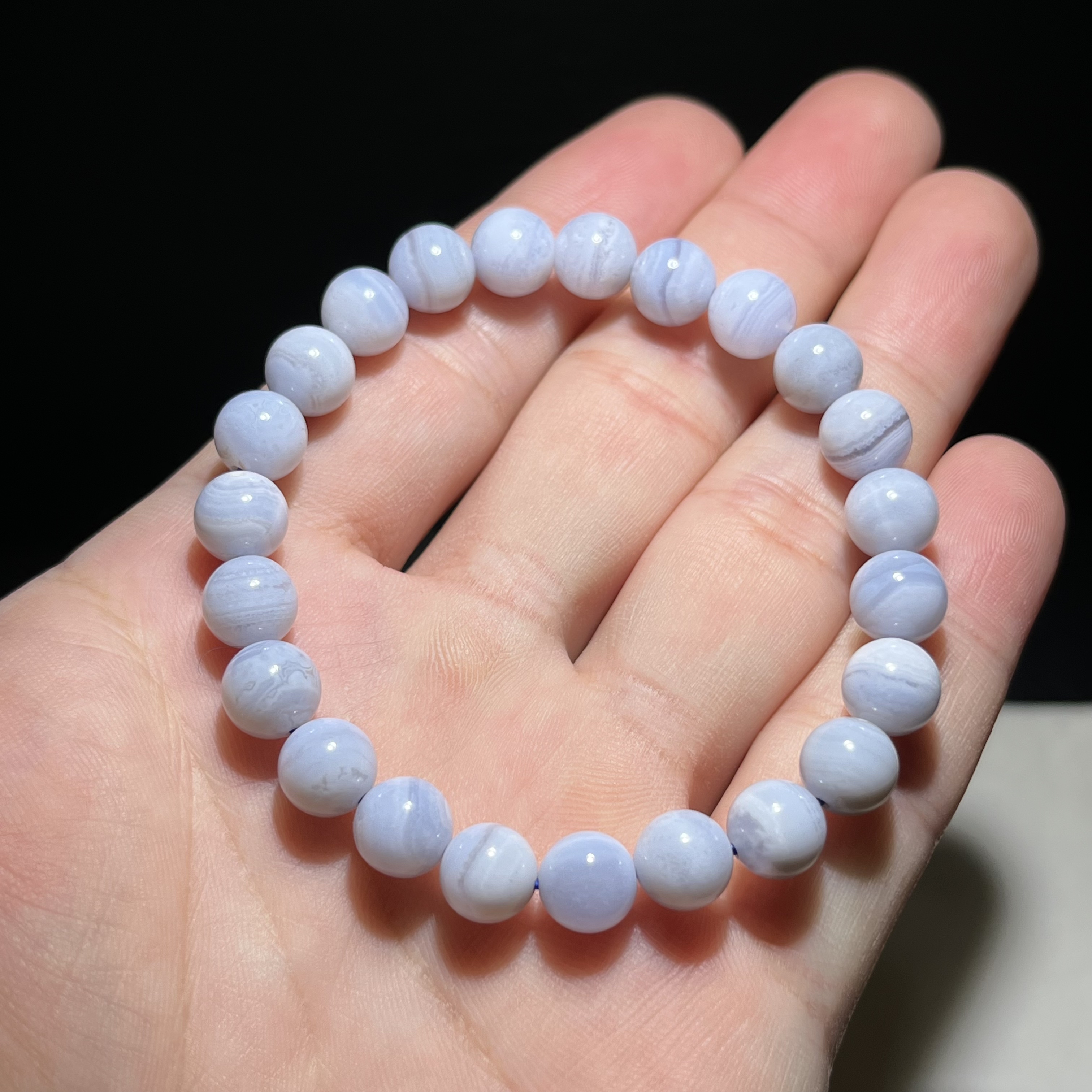 泓石斋53A302天然蓝纹玛瑙手链女款礼物蓝纹水晶净体实拍一物一图