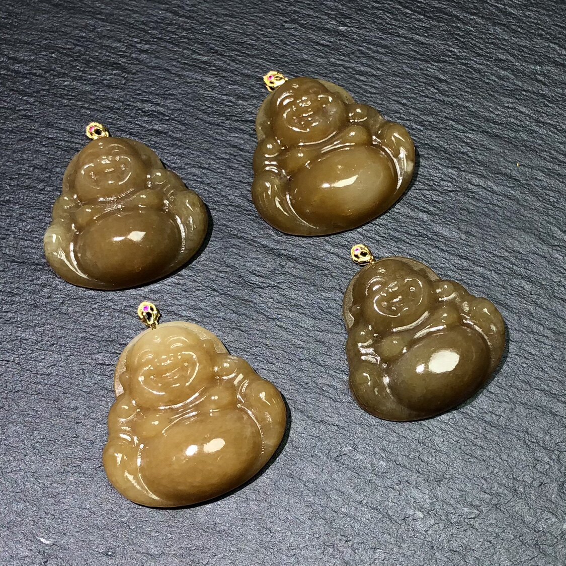 JJ0984 天然和田玉糖料佛公吊坠18k金29mm老红糖黄金糖