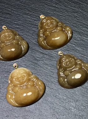 JJ0984 天然和田玉糖料佛公吊坠18k金29mm老红糖黄金糖