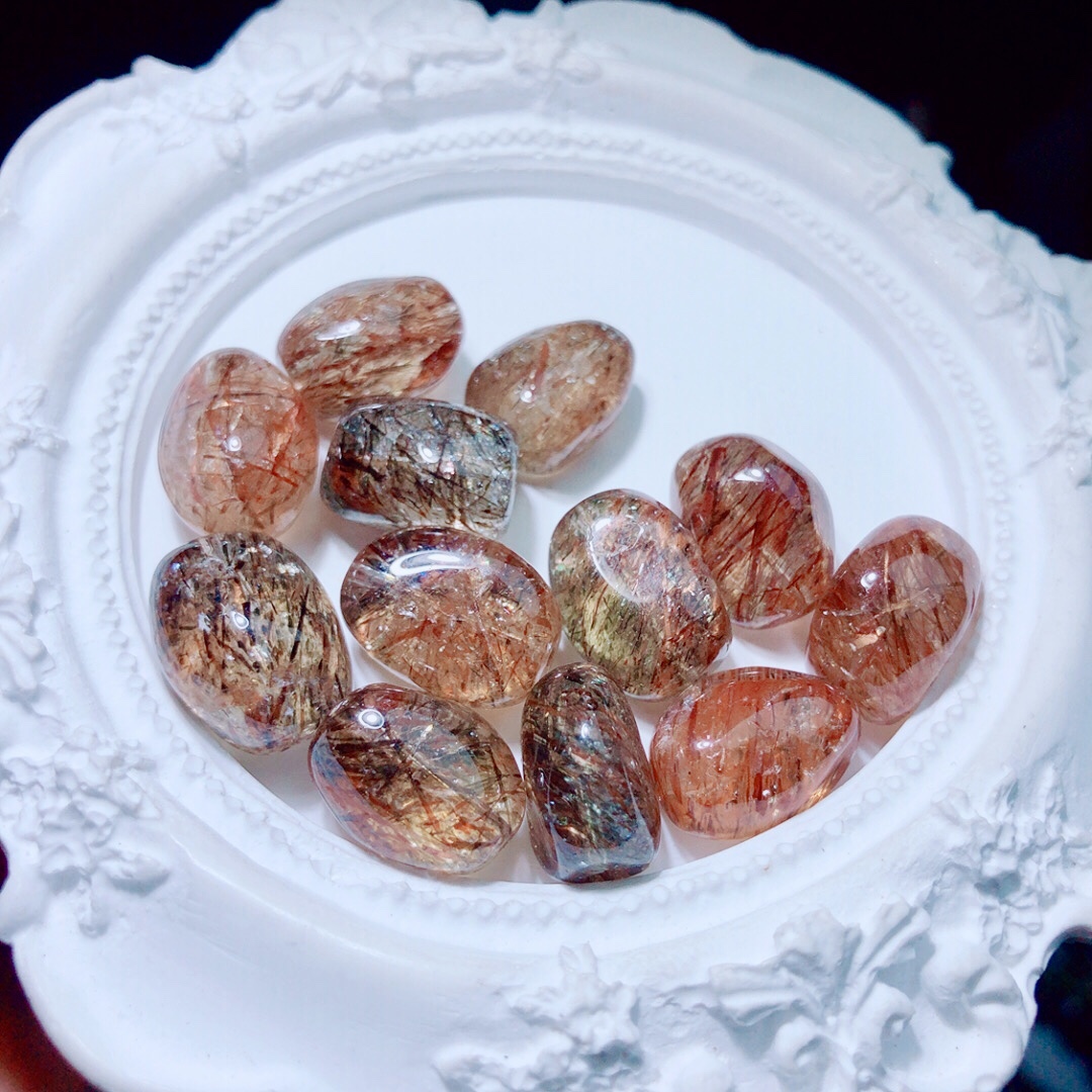 I765 天然黑金超七水晶通孔配件DIY配l手链隔珠原石随行约13mm