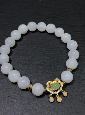 ZZ0791 天然和田玉白玉手链原创约10mm羊脂白玉手串单圈如意款