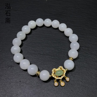 ZZ0791 天然和田玉白玉手链原创约10mm羊脂白玉手串单圈如意款