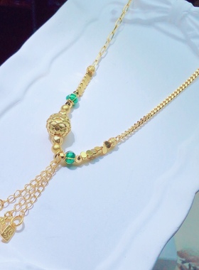 AA0104 仿老金莲花珠锁骨链项链15k约12mm防过敏防掉色保色设计款