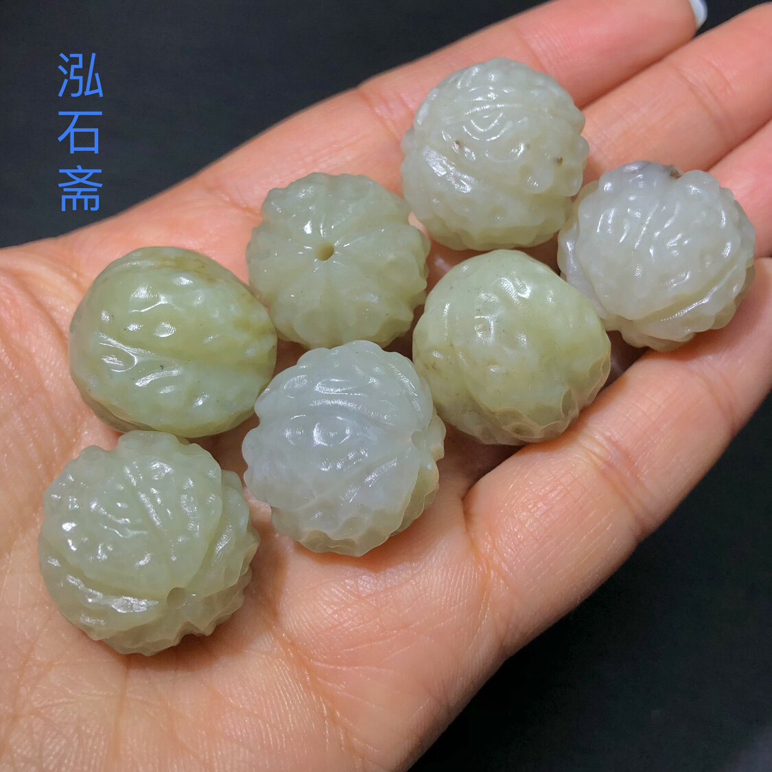 天然和田玉核桃通孔配件手工雕刻锁骨链diy配饰散珠吊坠清水糖料