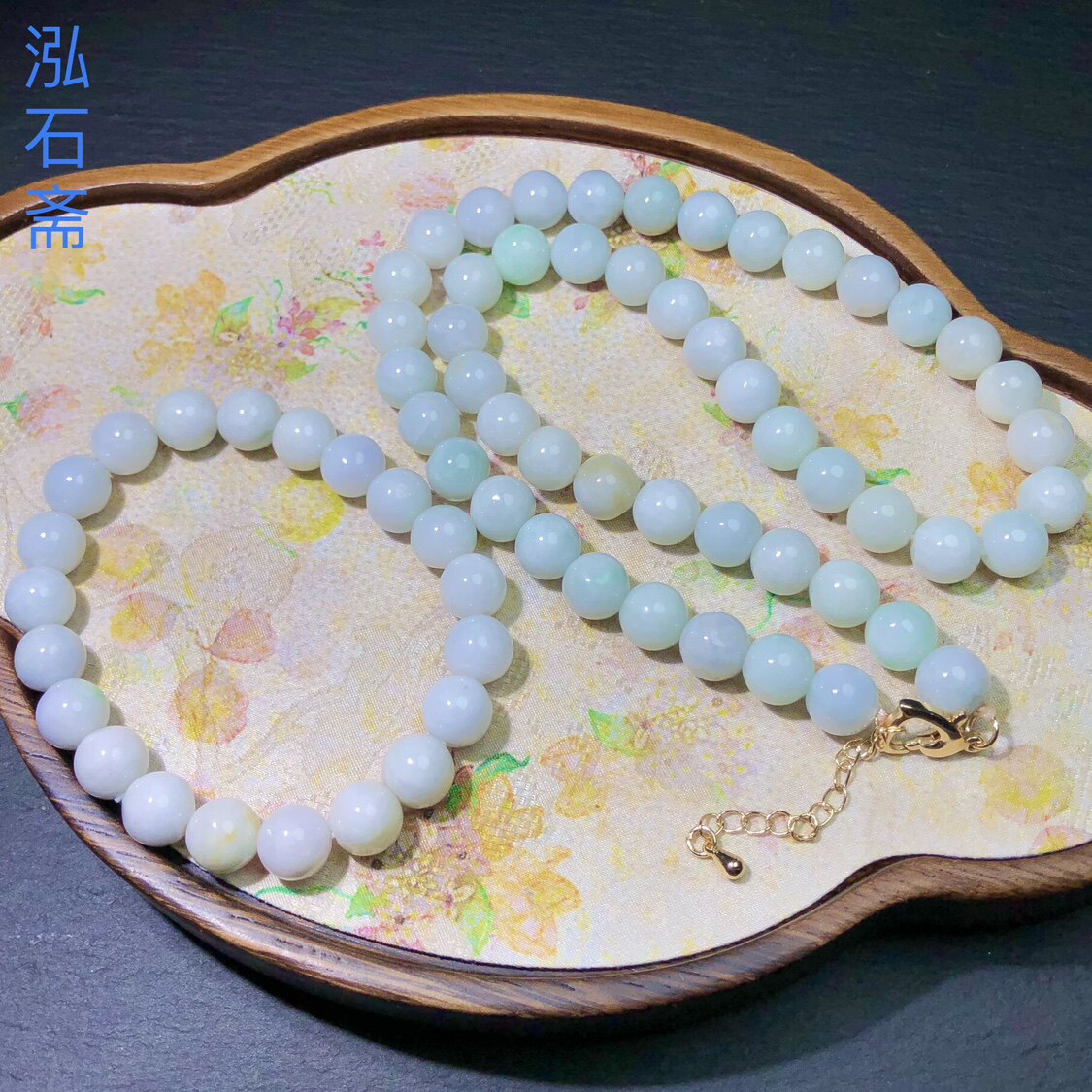 1A267 天然A货翡翠锁骨项链+手链白底青一套约9mm缅甸料