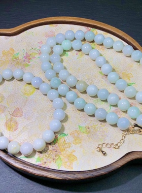 1A267 天然A货翡翠锁骨项链+手链白底青一套约9mm缅甸料