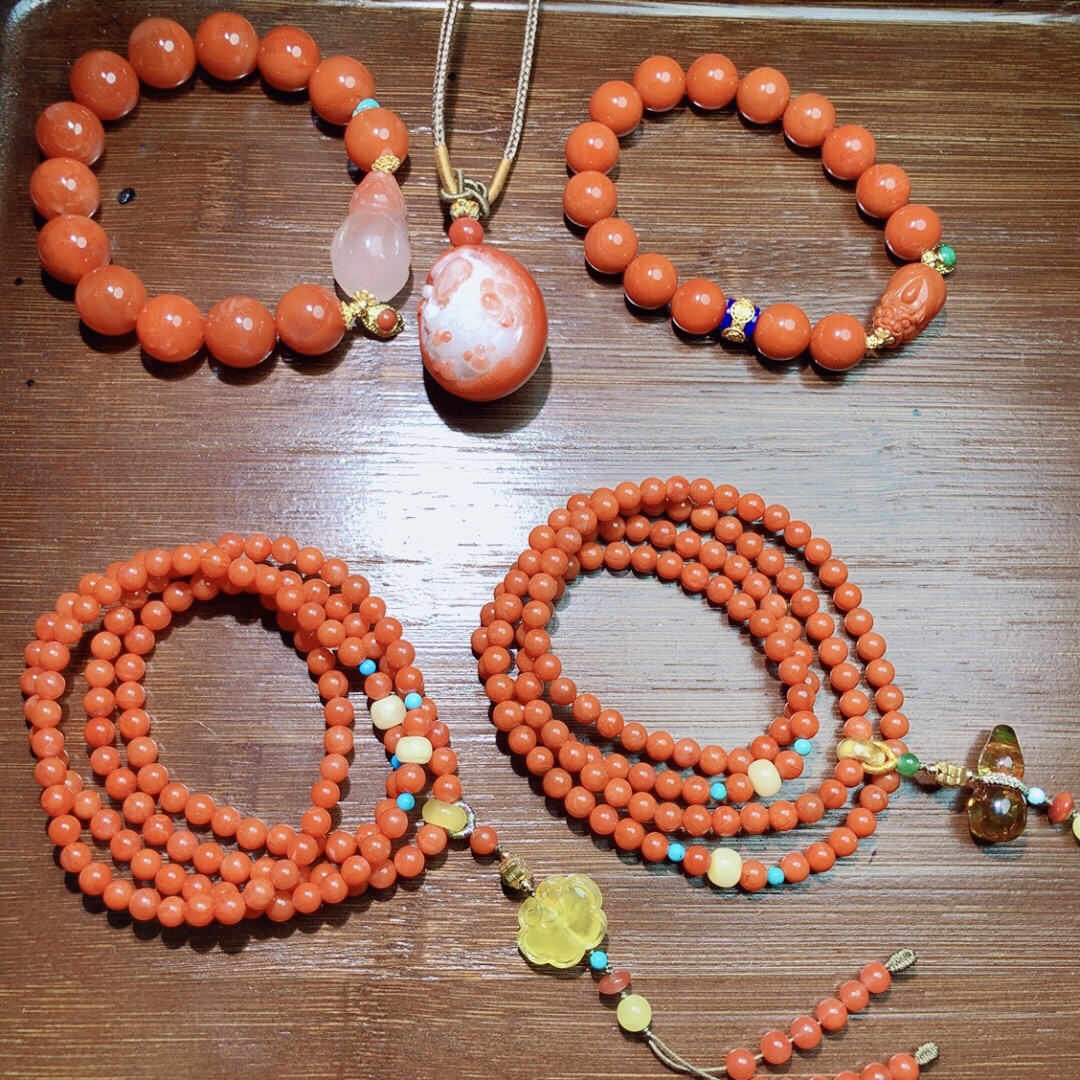 天然南红玛瑙手链柿子红满色满肉川料diy手串佛珠多圈男女