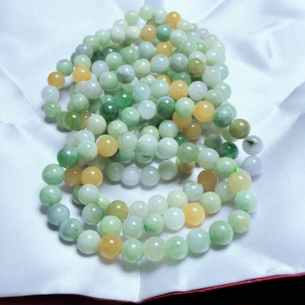 Y631  缅甸料7-8mm天然a货翡翠单圈手链多宝 有瑕