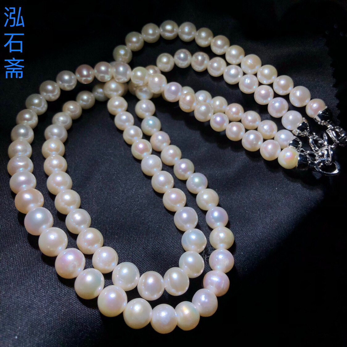 1A510 天然白珍珠锁骨项链淡水强光近圆妈妈链约8mm淡水珠首饰