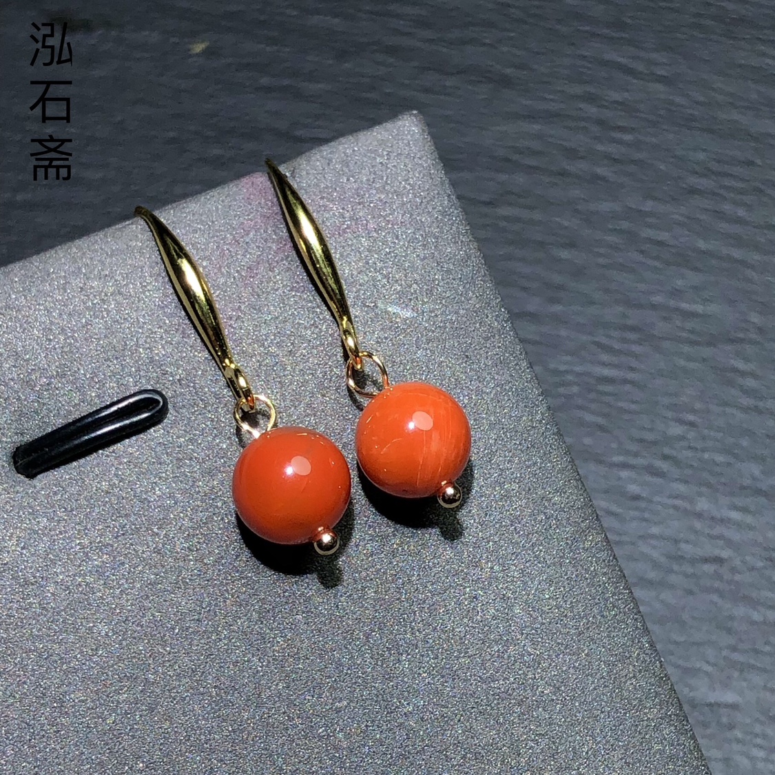 OO0443 天然南红玛瑙圆珠耳坠9mm高跟鞋款柿子红南红川料耳饰女