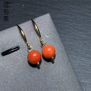 柿子红南红川料耳饰女 款 OO0443 天然南红玛瑙圆珠耳坠9mm高跟鞋