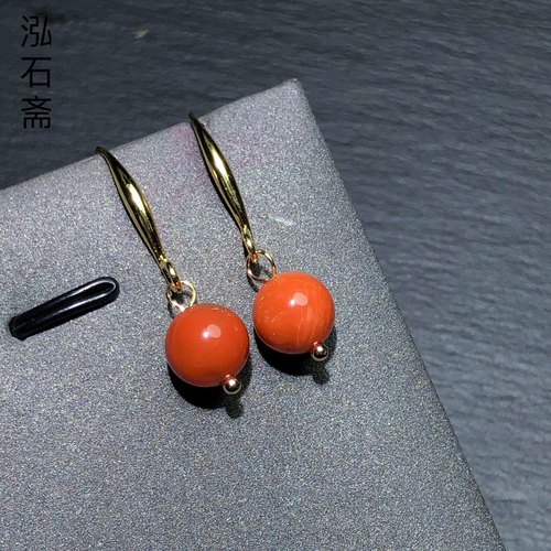 OO0443 天然南红玛瑙圆珠耳坠9mm高跟鞋款柿子红南红川料耳饰女