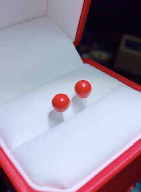 CC0003 朱砂灯泡耳钉红砂s925银6mm女本命年红色耳饰礼物纯银