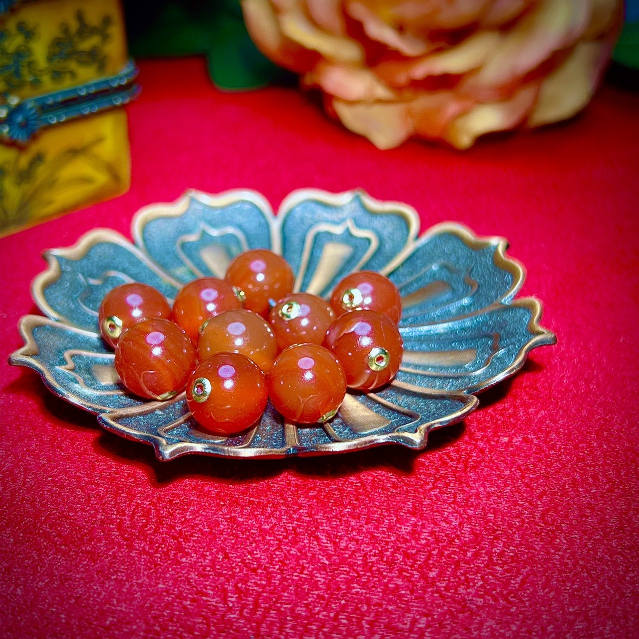 天然红玛瑙转运珠 红豆 约12mm 18k真金转运吊坠本命年岁岁爆款女