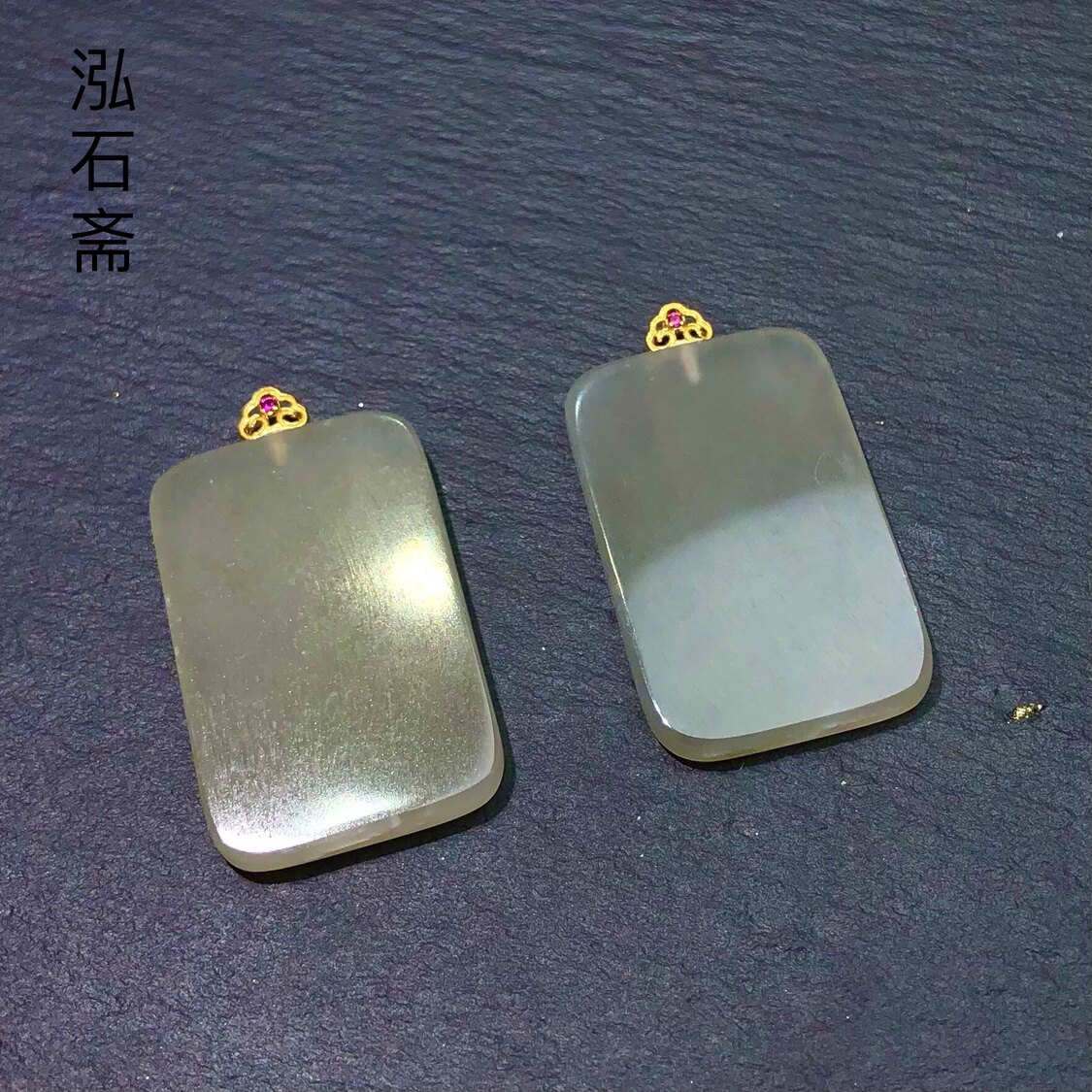 ZZ0914 天然和田玉烟紫无事牌吊坠18k金方牌帝王紫冰美人31/20mm