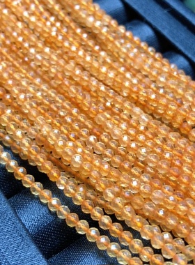 F214天然水晶刻面手链项链半成品 黄色水晶长条3/4mm38cm