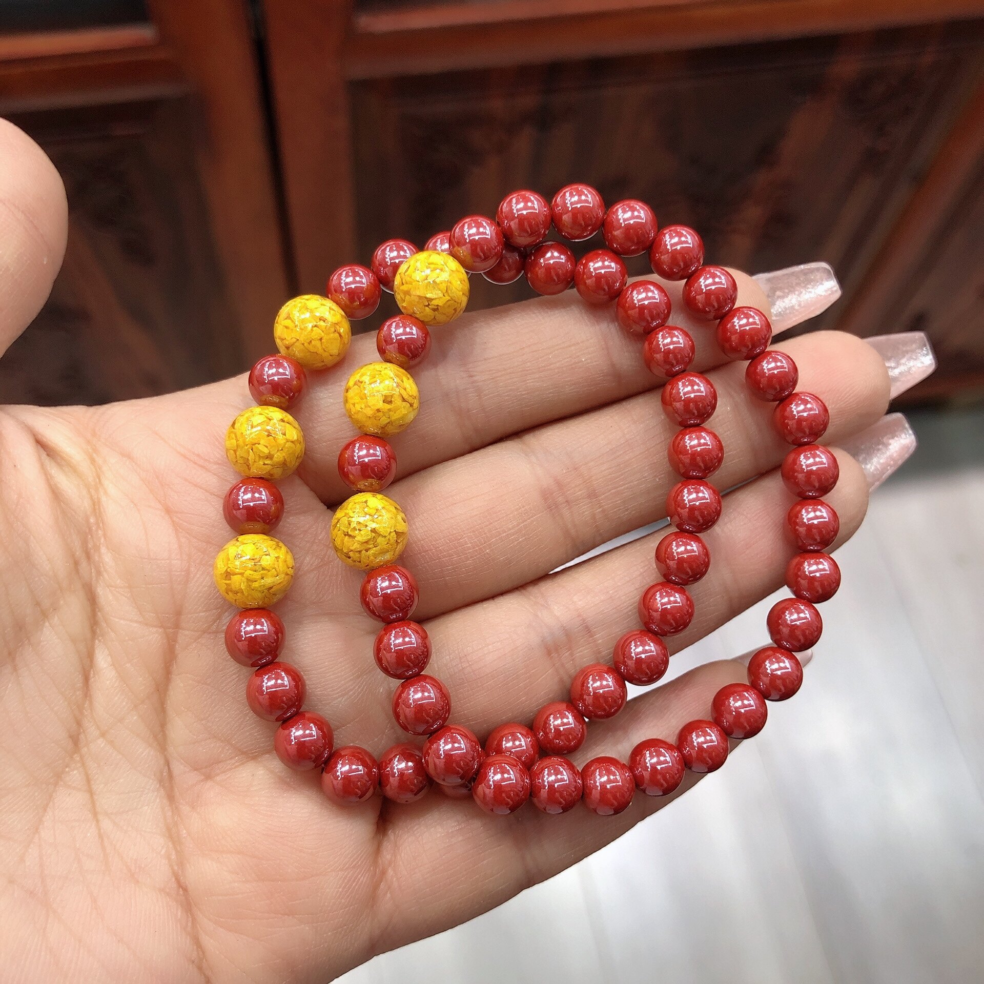 f385 正品雄黄朱砂手链保真帝王砂手串约6/8mm本命年红色饰品礼物