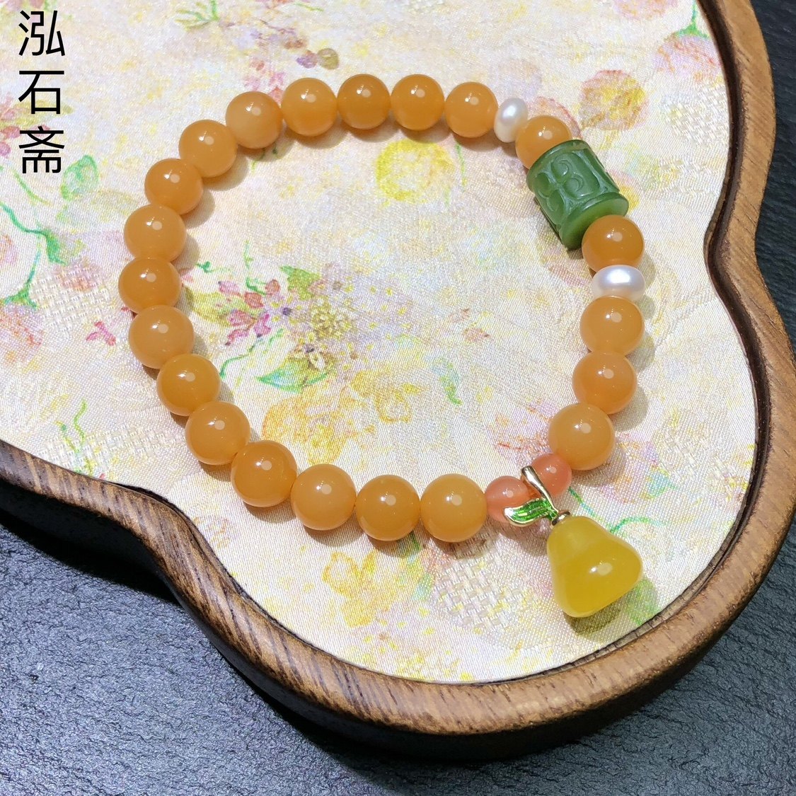 XX0256 天然黄龙玉手链7-8mm原创碧玉回纹珠南红单圈缅甸黄老料