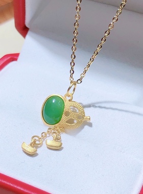 Q224  S925银葫芦吊坠镶嵌和田玉碧玉吊坠滴流高级感锁骨链 送链