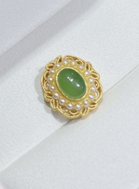 Q234  S925银圆款鎏金配件镶嵌和田玉碧玉DIY手链隔珠万能配件