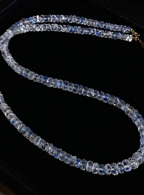 53A92 天然蓝月光石刻面算盘珠项链强蓝光4-6mm切面女款彩色宝石