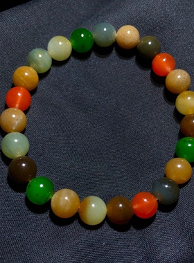 53A246 天然和田玉多宝手链敦煌楼兰多色8mm南红碧玉糖料烟紫单圈