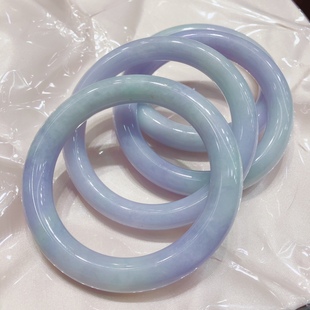 R341 天然A货翡翠紫翡圆条手镯春带彩首饰玉镯缅甸翡翠高货冰糯