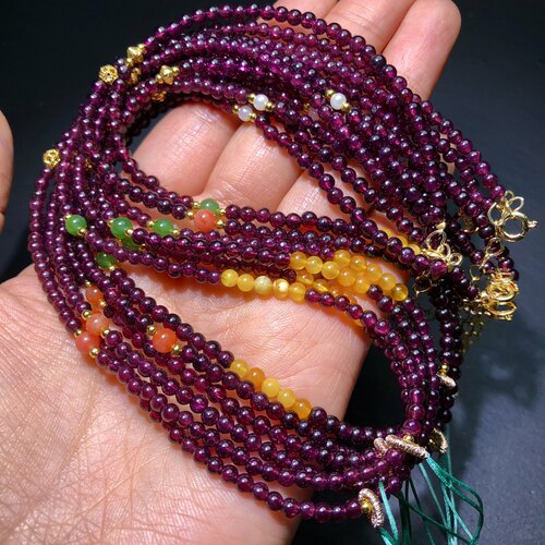 RR0055 天然紫牙乌石榴石万能链项链锁骨链挂件吊坠绳链4mm