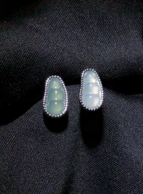 GG0820 天然A货翡翠四季豆耳坠冰蓝水福豆耳饰11/6mms925银耳针