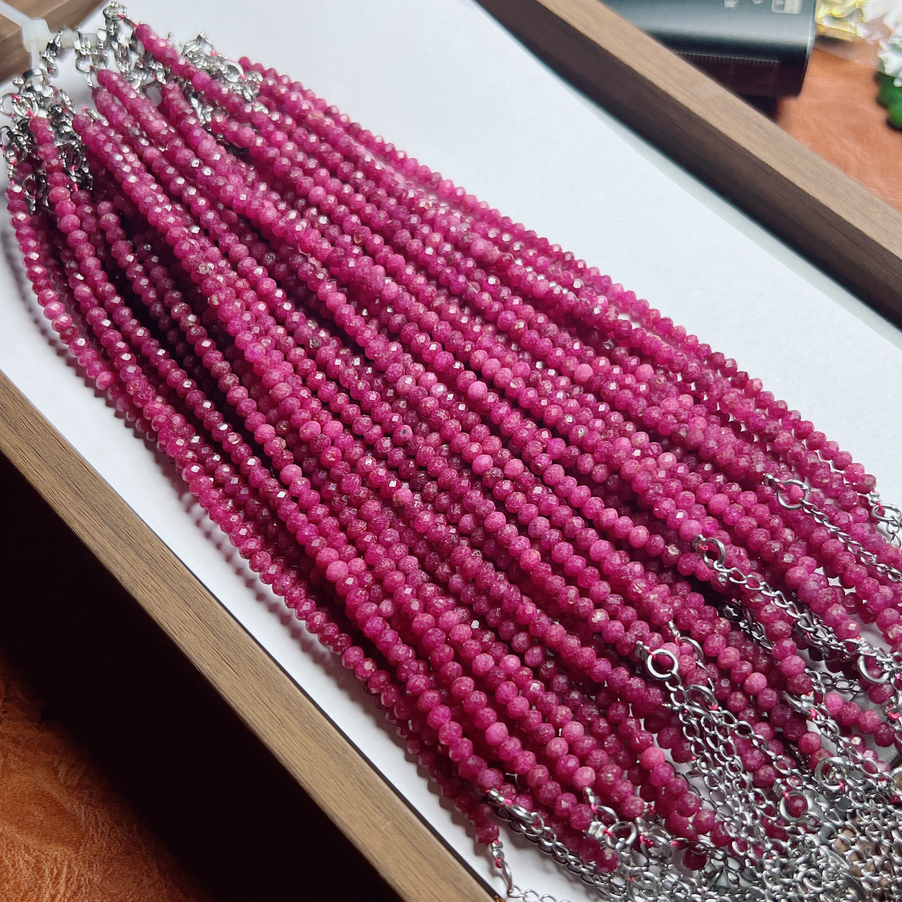 q112天然红宝石刻面手链3-4mm彩色宝石手串可调节切面宝石串