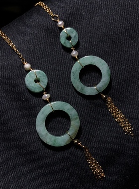 1A712 缅甸料天然A货翡翠子母扣甜甜圈吊坠18mm春彩飘花锁骨项链