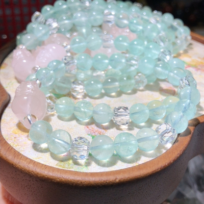 MM0618 天然萤石手链森系8mm仙女冰原创白水晶方糖粉晶貔貅