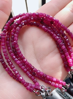P074 天然红宝石刻面手链约4mm方糖块小迷你手链简约 学生礼品珠