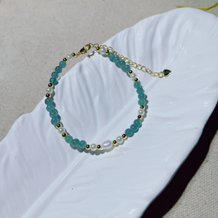 天然A货翡翠手链冰蓝水翡翠4mmdiy手串白珍珠单圈首饰礼物 S901