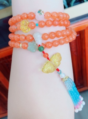 Q062天然南红玛瑙蝴蝶流苏佛串女款简约小清新首饰礼物直径约6mm