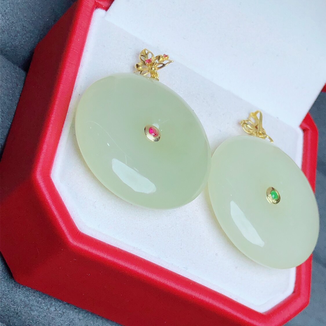 和田玉平安扣吊坠挂件玉石18k