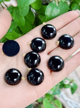 u644 新款天然和田玉墨玉吊坠18k金黑羊脂玉蛋面挂件17mm油润