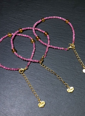 ZZ0840 天然碧玺手链3/5mm原创蜜蜡琥珀金珀手串单圈彩色宝石