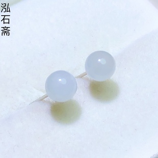 QQ0995 6mm转运珠耳坠女 天然和田玉羊脂白玉灯泡耳钉简约款