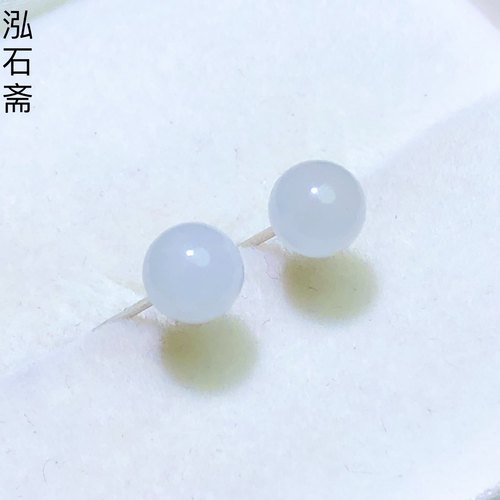 QQ0995 天然和田玉羊脂白玉灯泡耳钉简约款6mm转运珠耳坠女