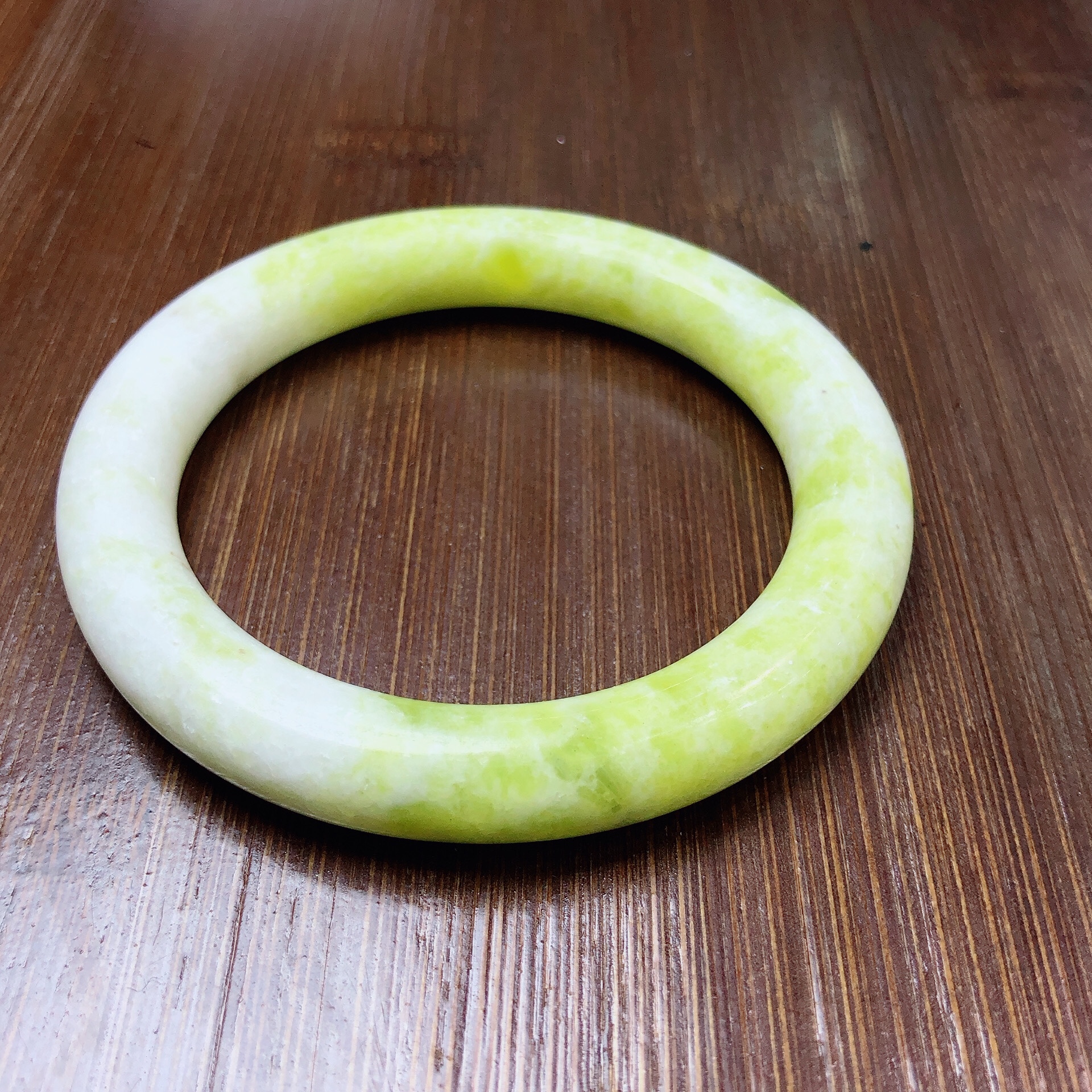 泓石斋 菜花玉手镯圆条玉镯小舒俱来美人镯正圆女款手镯 含硒元素