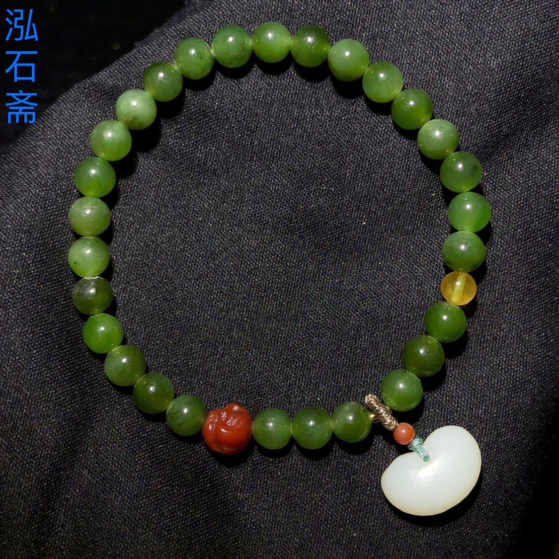 AA0790 天然和田玉碧玉手链串约6mm原创蜜蜡南红佛头如意款首饰